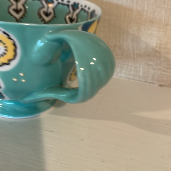 Anthropologie Elka Ayaka Braided Twist Handle Stoneware Coffee Mug Turquoise - Picture 6 of 8